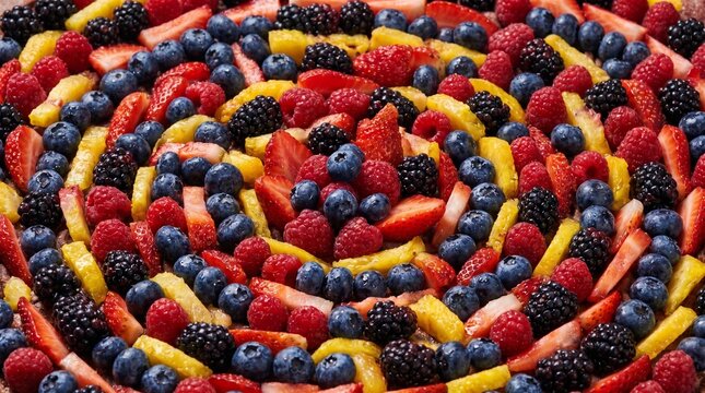 Colorful Spiral Pattern of Fresh Mixed Berries and Fruit