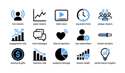 Fototapeta premium Streaming analytics icons displaying viewer and engagement data