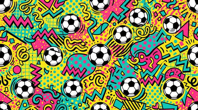 Vibrant pop art contemporary graphic pattern collage filled with multiple neon colored repeating prints