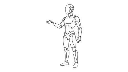 Obraz premium A line drawing of a humanoid robot gesturing.