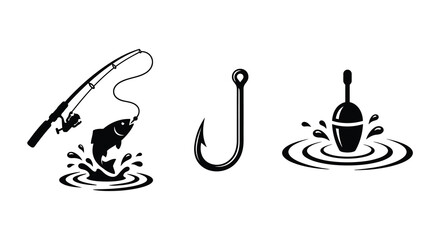 Fishing Rod Hook And Bobber Set In Black Silhouette © MST