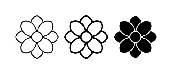 Fototapeta premium Simple Flower Icons Set: Outline, Filled, Silhouette Graphics