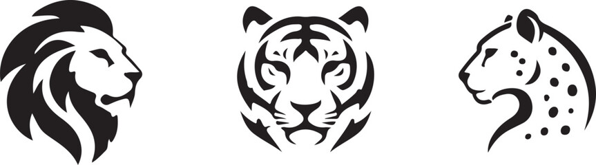 Wild Cat and Lion Silhouette Logo Set – Lion, Tiger and Cheetah Head Vector Icons. © tjxvact