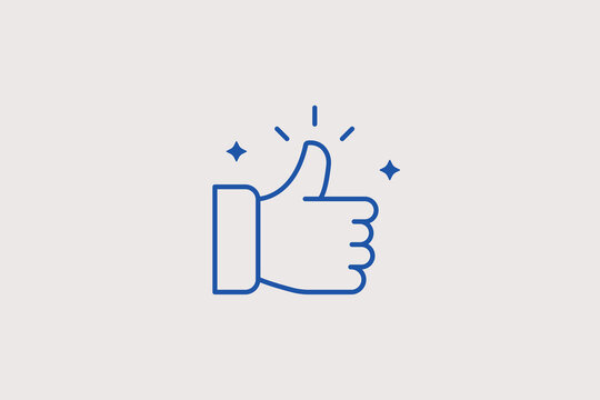 Human hand showing thumbs up gesture line icon for social media app, customer satisfaction approval, recommendation blog. Active vector illustration for positive vote.