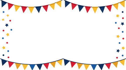 Obraz premium Colorful party bunting flags and confetti create festive borders for celebrations holidays and transparent backgrounds.