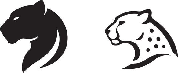 Black Panther and Cheetah Silhouette Logo Set – Wild Cat Wildlife Animal Head Vector Icons © tjxvact
