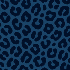 Obraz premium Dark blue leopard print texture background vector. Seamless realistic animal skin pattern, navy blue abstract jaguar rosettes cheetah spots wallpaper. Perfect for modern fashion textiles, decor.