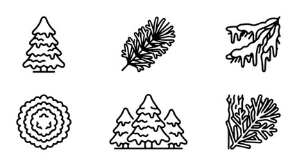 Winter Pine Tree Icons, Snow-Covered Evergreen Vector Graphics, Forest Elements © MdNurul