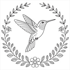 Fototapeta premium Graceful hummingbird encircled by floral laurels
