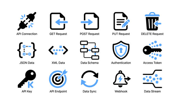 Api and data integration icons displayed in labeled grid layout