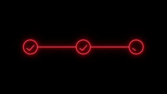 neon 3 step infographic process with check mark icon. infographic step by step process icon animation on black background, step process success with check marks- 4k black background icon animation