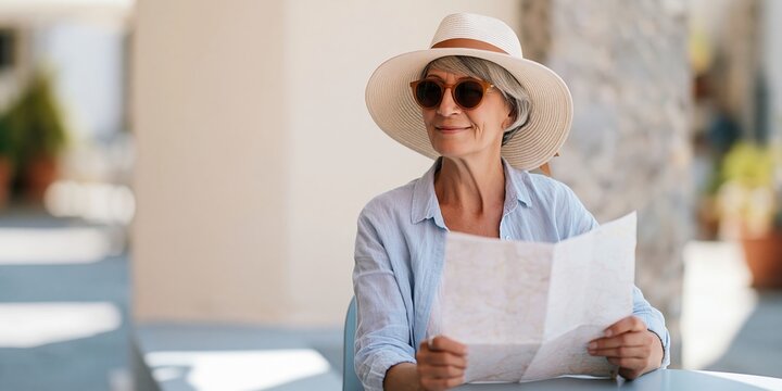 Mature woman with map outdoors