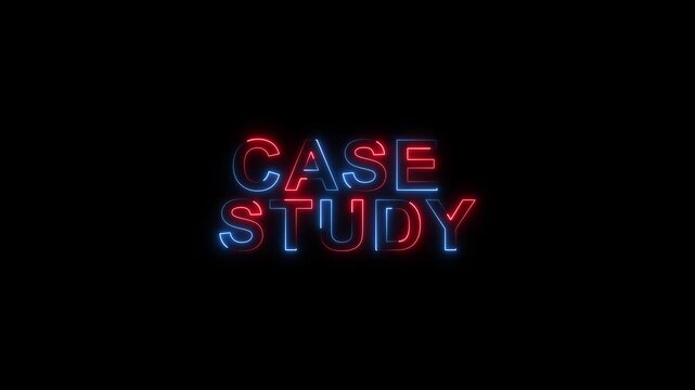 glowing neon case study text icon animation on black background. neon case study sign. red neon case study video animation- 4k black background icon animation