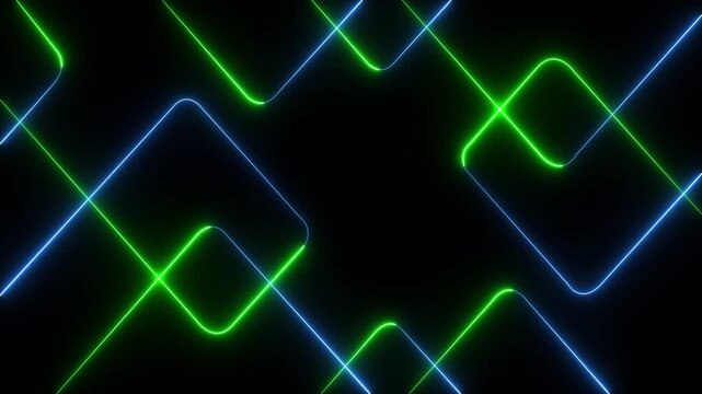 A vibrant abstract background featuring dynamic neon line patterns in shades of red . Neon red laser lines - 4k black background icon animation