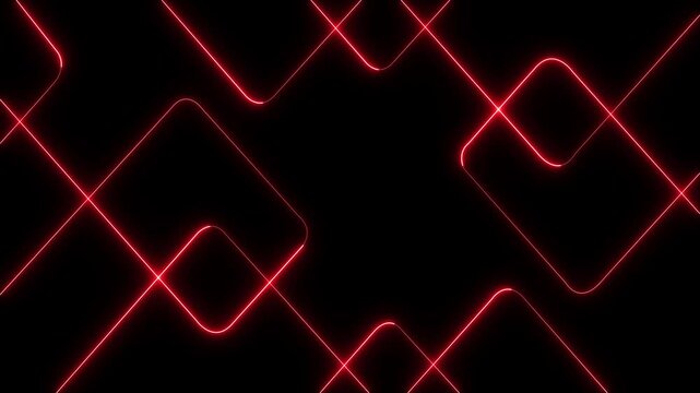A vibrant abstract background featuring dynamic neon line patterns in shades of red . Neon red laser lines - 4k black background icon animation