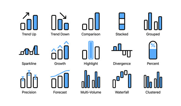 Chart and bar icons illustrating data visualization and comparison