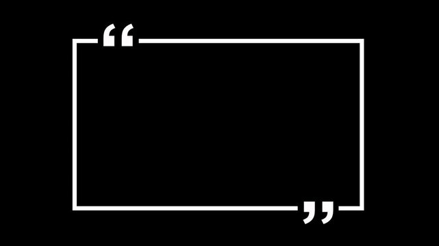 square quote box icon animation. Rectangular quote mark graphic animation. Animated square quote frame design for textual quotation, paraphrasin - 4k black background icon animation