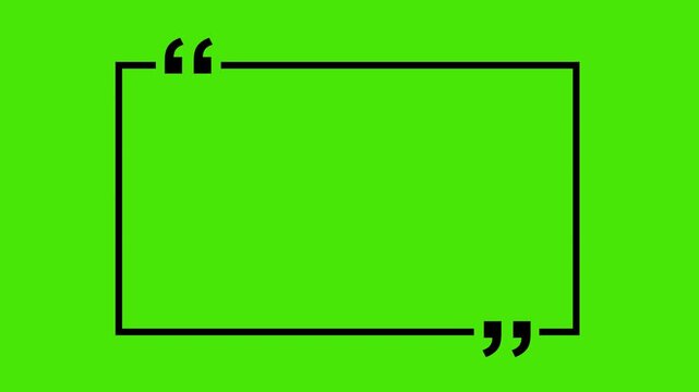 square quote box icon animation. Rectangular quote mark graphic animation. Animated square quote frame design for textual quotation, paraphrasing, text spoken by - 4k green background icon animation