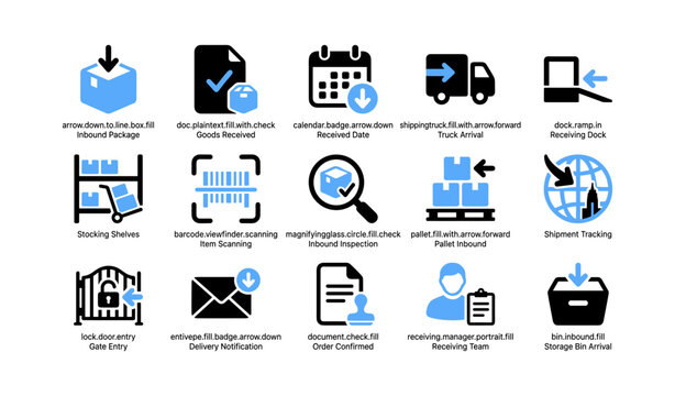 Receiving and inbound shipment icons for warehouse operations