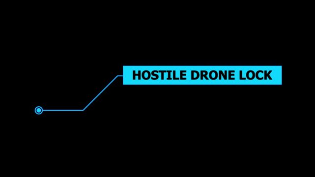 Hud Callout Lines Frame For Television News Banner, Animation of HUD elements with text Hostile Drone Line. Animate a white callous for text. HUD elements on black background. Futuristic callout title