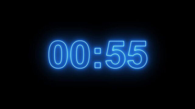 glowing neon 01 minute Countdown. neon 01 to 0 minute Countdown timer on black background. neon Countdown timer from 15 minute to 14 minute suitable for presentations, educational.
