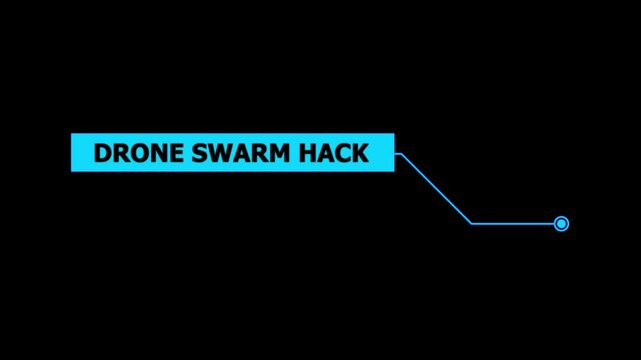 Animation of Callout, HUD UI elements on black color background. Animation of HUD elements with text "Drone Swarm Hack". Callout futuristic hud animation digital white tone six pack screen .