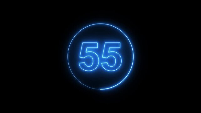 Neon bright glowing countdown timer from 60 to 0 seconds. Neon glowing countdown timer 60 second animation .Neon Countdown on black background or 4k black background icon animation