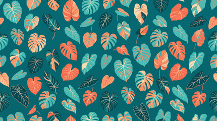 Tropical Leaf Pattern - Exotic Botanical Print, Teal Background © Nur