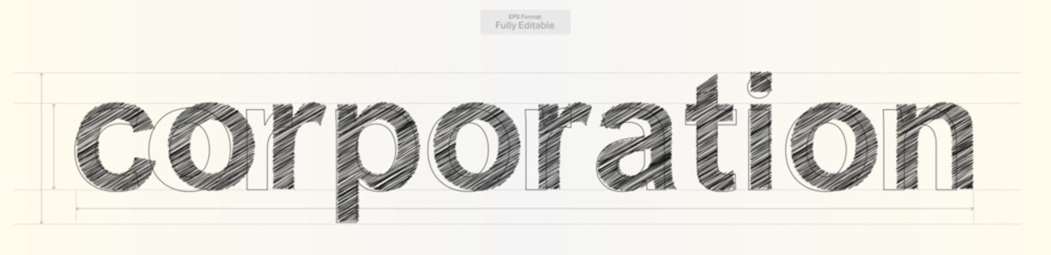 Corporation Word with Precise Typography Lines for Business Design