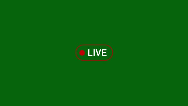 Animation of live button with transparent background, 4k black background icon animation, live streaming and broadcasting with alpha channel.