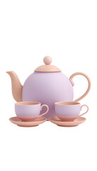 Fototapeta premium Pastel pink tea set with two cups and saucers on black background tea teapot