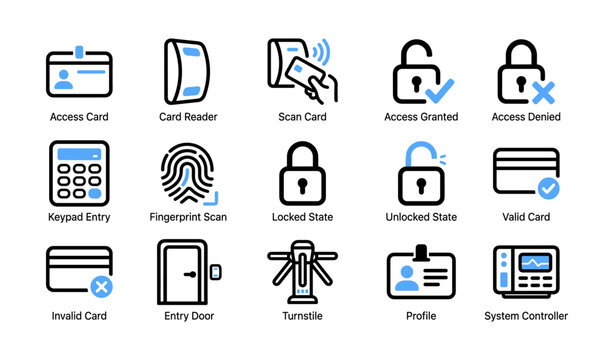 Access control and security icons showing card and lock symbols