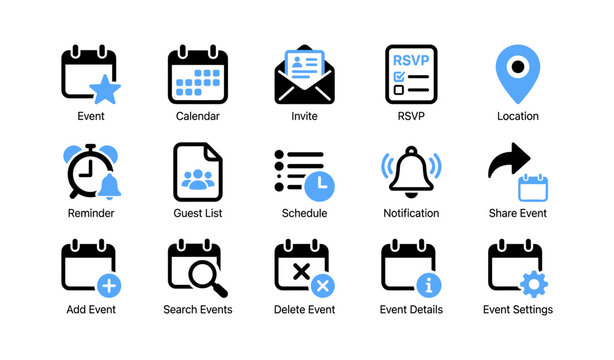Event icons showing schedules and invitations on a white background