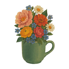 Obraz premium PNG Vibrant floral arrangement in mug