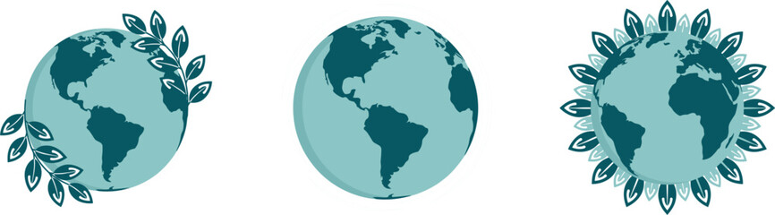 Obraz premium Earth globe collection featuring eco friendly planet icons with leaves sustainable environment vector design