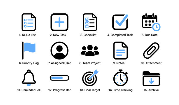Task icons showing numbered symbols on white background