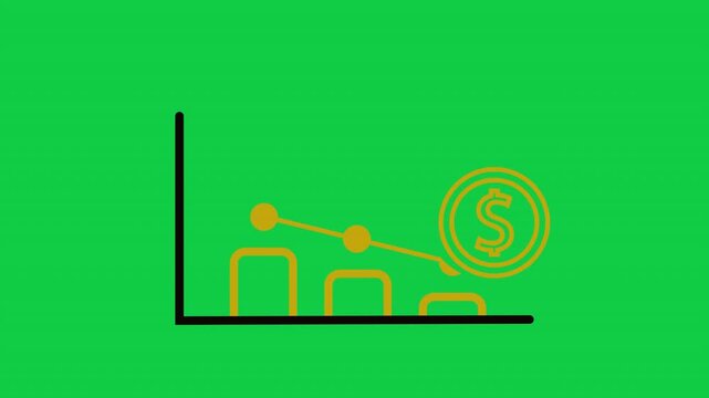 Animated stock chart icon symbolizing investment growth, trading, and financial analysis in modern business context In green screen background 
