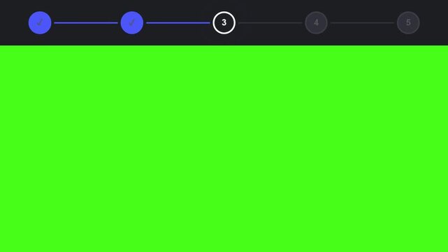 Five Step Progress Bar Animation With Checkmarks On Green Screen Background