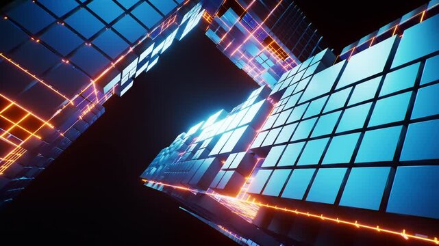 Metallic technological cube board background, 3d rendering.