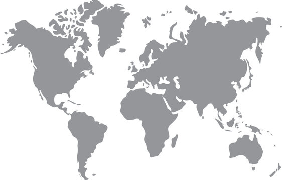 World map with shaded continents in grayscale