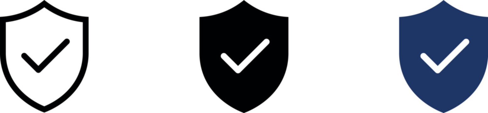 Editable Outline and solid color sheild tick icon set, vector of verified, insurance and protection icon 