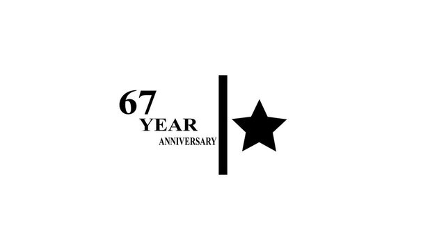 67 Years Anniversary Motion Graphic 4K footage with star.  Particles and Number, Animated 67 years  Wishes ,white  Background with alpha channel 4k animation video.