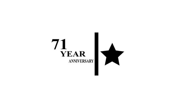 71 Years Anniversary Motion Graphic 4K footage with star.  Particles and Number, Animated 71 years  Wishes ,white  Background with alpha channel 4k animation video.