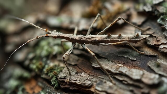 Stick insect on bark
