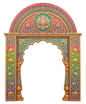 Luxury Royal Lotus Mandap Arch Frame PNG - Transparent Wedding Entrance with Ornate Floral Carvings, Decorative Temple Arch and Traditional Heritage Design
