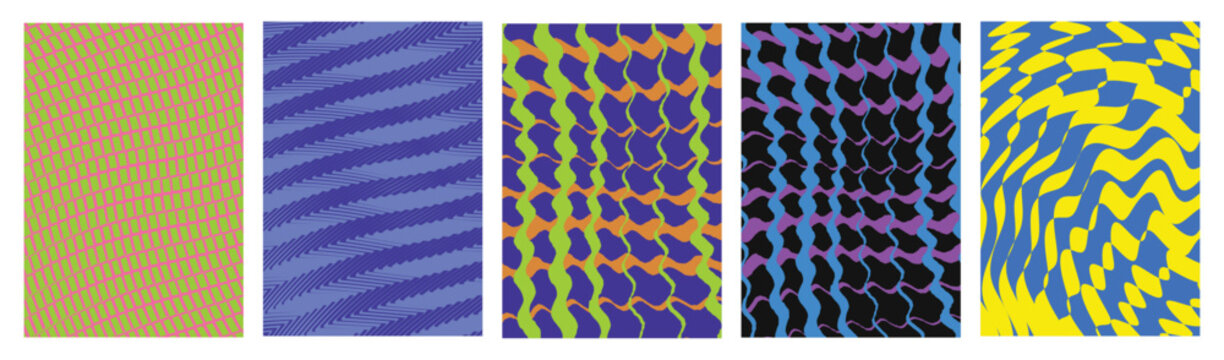 Abstract vector poster set with Minimalist halftone artwork visual transformation. Trendy Visual Art. transition effect, kit 4 Texture Collection