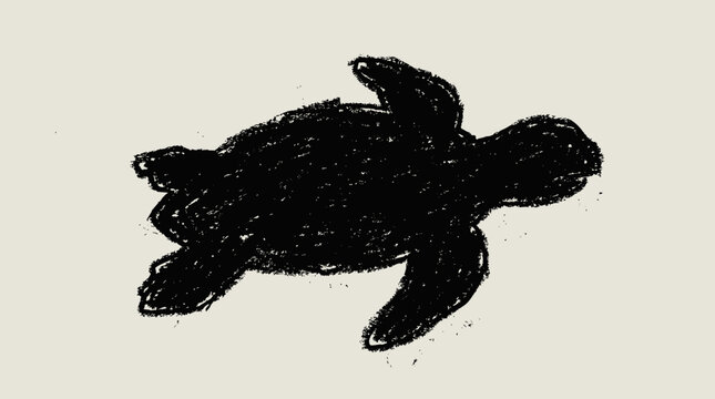 Black Turtle Silhouette on White Background.