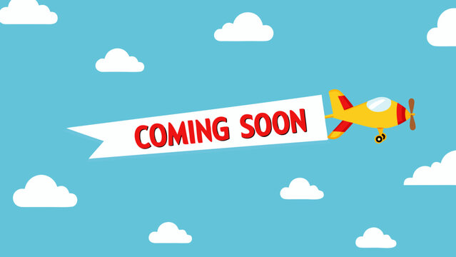Yellow airplane towing a banner vector illustration with blue sky background