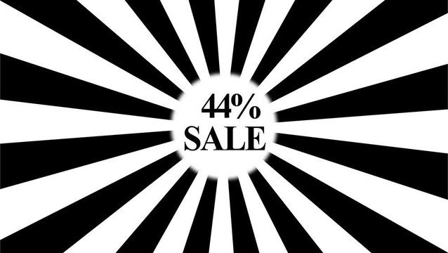 Bold graphic announcing a 44% sale with a sunburst pattern 4k animation video