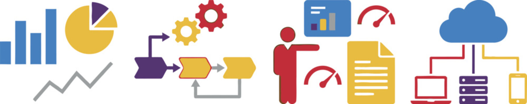 Business analytics, process flow, data management, and cloud computing for web banner,social media banner,business presentation,marketing meterial.